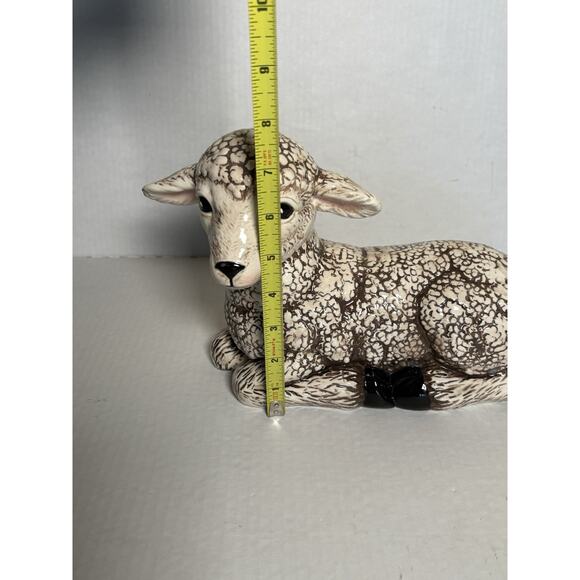 Vintage Scioto Ceramic Lamb Sheep Figurine Pottery Glazed Brown White 8"H x 9"L - Picture 11 of 12